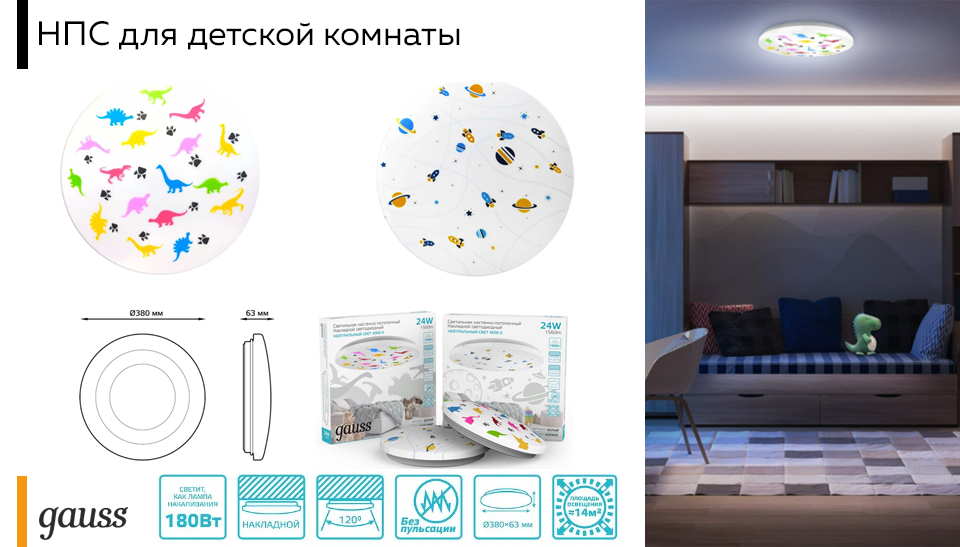 Новинка от Gauss светодиодные настенно-потолочные светильники ORBIT для детских комнат