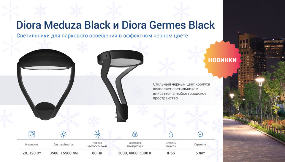 Светильники Meduza Black и Germes Black от Diora: стильное решение для паркового освещения